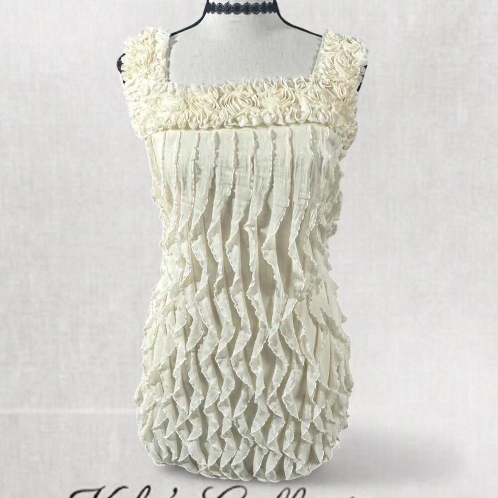 Fairycore Shabby Ruffle Cream Mini Dress With Square Neckline